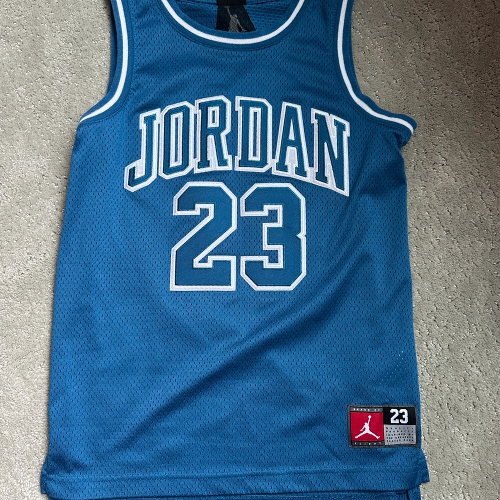 Jordan Teal Blue Mesh Basketball Jersey with White Trim